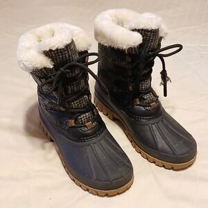 Storm by Cougar Womens 8 Cabin Black Plaid Lace Up Winter Boots Waterproof Lined